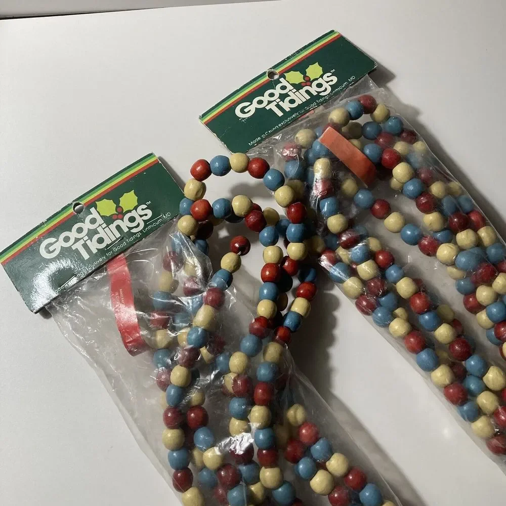 Vintage wood bead garland christmas boho New Old Stock Two Packs Read Desc VTG